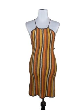Boho Hippie Crochet Backless Dress Orange Brown Medium Festival Strappy